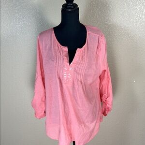 Relativity Pink Pintuck Split-Neck Tunic with Sequin Detail